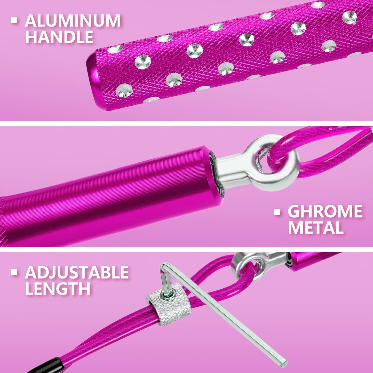 Jump Rope, Wastou Speed Jumping Rope for Training Fitness Exercise, Adjustable Adults Workout Skipping Rope for Men, Women, Kids, Girls (Pink-B)