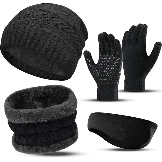 Ski Winter Beanie Hat Scarf Gloves Set for Men Women, Winter Knit Hat, Neck Warmer, Touchscreen Gloves,Ear Warmer Earmuff for Men Women