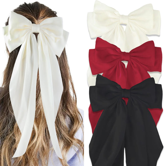 Canitor Hair Bows for Women Silky Satin Hair Ribbon Hair Barrettes Clip Oversized Long Tail Hair Bows Cute Aesthetic Coquette Hair Accessories Preppy Teen Girl Gifts Trendy Stuff Things
