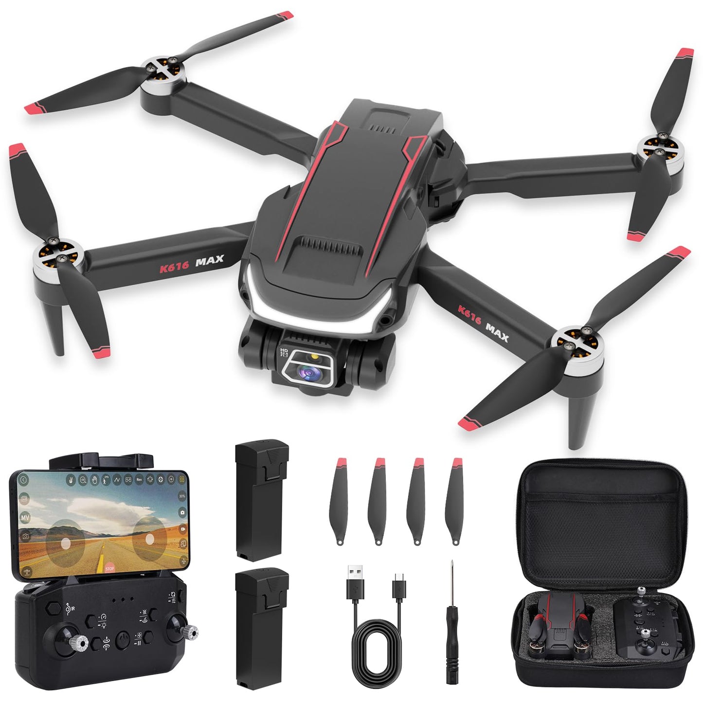 Drone with Camera for Beginner,Brushless Motor 1080P HD Drones for Adult&Kids, Drone with Optical Flow Localization, Altitude Hold, RC Quadcopters Drone with Obstacle Avoidance &One Key Take Off/Land(2 1800mAh battery)