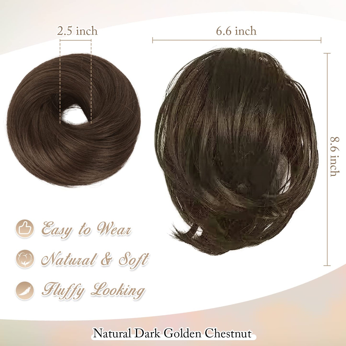 BARSDAR Brown Hair Bun Extensions -Short Straight Ponytail Hair Bun Extensions for Women, Synthetic Messy Hair Bun Extensions Elastic Hair Bun Scrunchies Hairpieces Daily - Dark Brown