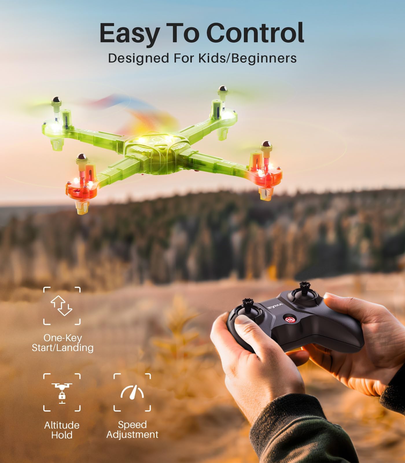 SYMA Kids Drone with 7-Color LED Light, X440 Indoor Drone for Adults with Altitude Hold, 360°Flip Lightweight RC Helicopter, 2 Batteries Easy to Fly Gift for Kids Beginners