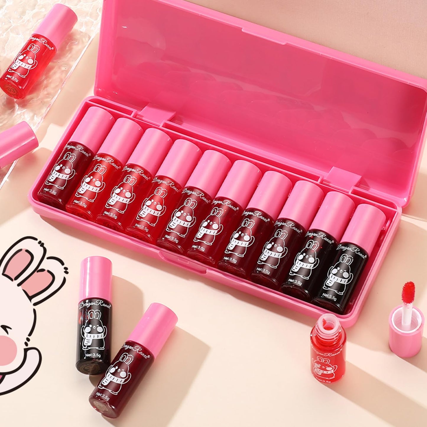 Eakroo 10 Colors Lip Tint Stain Set, Korean Lip Gloss Watery Lip Stain Tint Moisturizing Mini Liquid Lipstick Set, Multi-Use Lip and Cheek Tint, Non-Stick Cup, High Pigment, Long-Lasting, Vivid Color