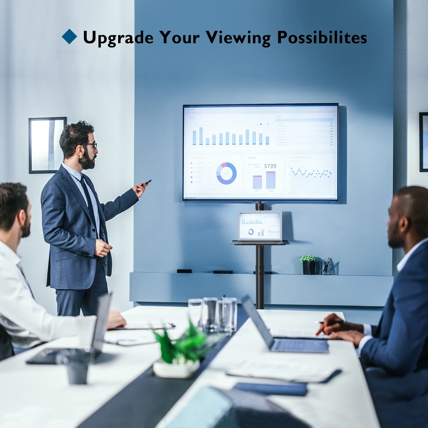 Mobile TV Cart for 23-60 Inch LED LCD Flat Curved Screens TVs, Rolling TV Stand with Locking Wheels Holds Up to 88lbs, Height Adjustable Portable Floor Stand with Media Shelf Tray, Max VESA 400x400mm