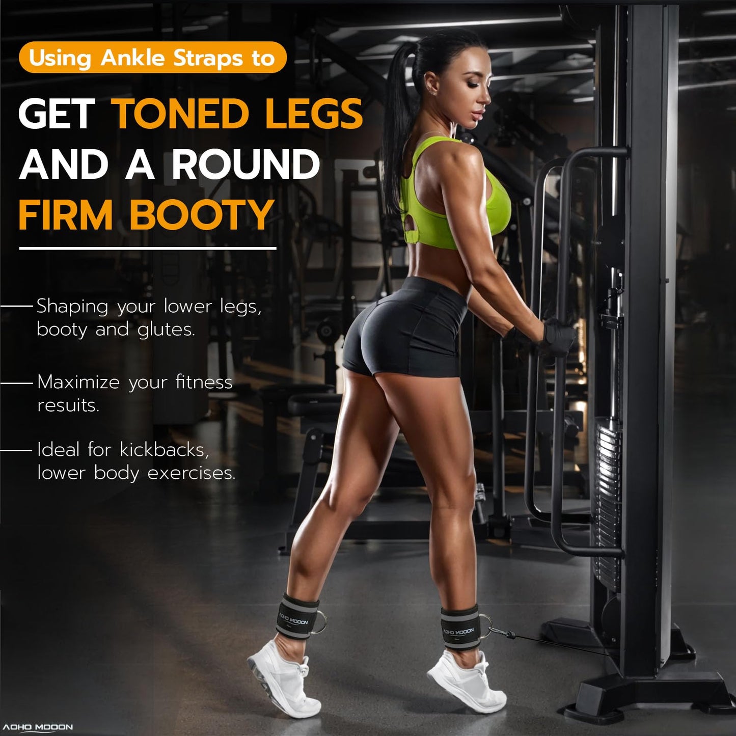 AOHO MOOON (Pair) Comfortable Adjustable Ankle Straps for Cable Machines Women, Gym Workout Leg Straps, Ankle Cuffs for Glute Workouts, Foot Straps for Kickback, One Size Fit All with D Ring