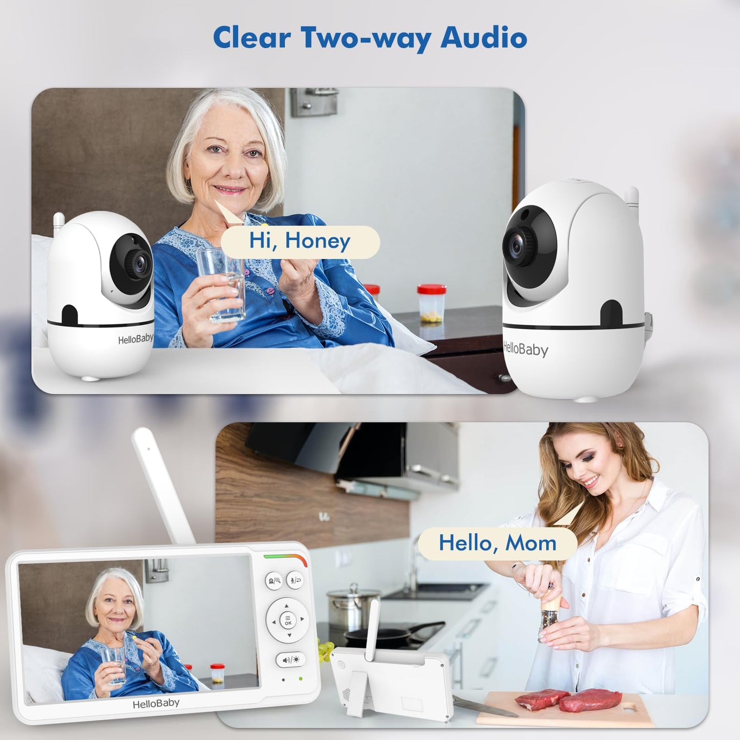 HelloBaby World's First 6" IPS Split Screen Baby Monitor with 2 Cameras - No WiFi, 30hr Battery, 355° Pan-Tilt, Night Vision, 1000ft, Portable Travel Video Audio Monitor with Temp Alert/Lullabies/VOX