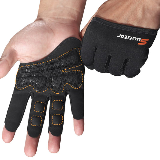 SueStar Partial Weight Lifting Gloves, 3/4 Finger Workout Gloves for Men Women, Full Palm Protection & Silicone Grip Gym Gloves for Weightlifting Exercise Fitness Smartwatch Friendly (Black, X-Small)