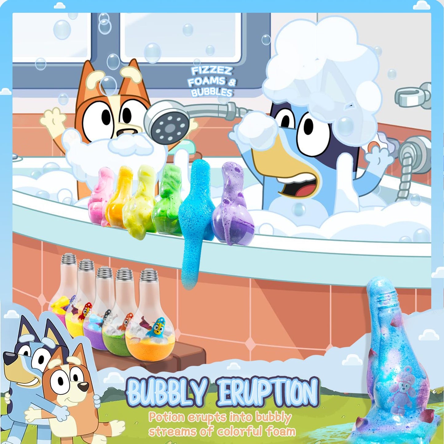 Bath Bombs Potions: Blue Heeler Bath Bombs for Kids, Kids Bath Bombs with Toys Inside for Dry Skin Moisturize, Kids Bath Toys & Scientific Toys, Dried Rose Petals with Eruption of Foams, Kid Gift Set