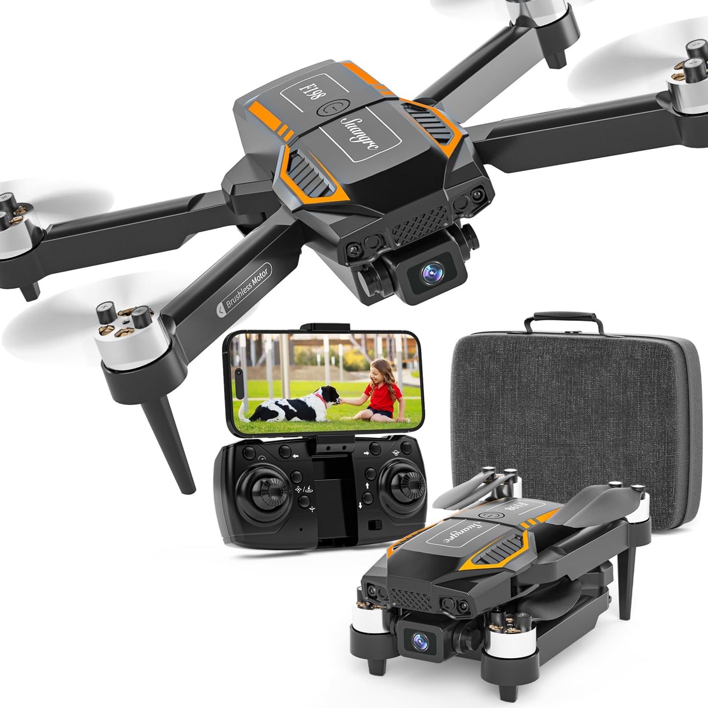 F198 Drone with Camera 720P HD, 90° Adjustable Lens, Foldable FPV Drone for Adult Beginners, WiFi APP, 3D Flip, Auto Hold, Optical Stream Positioning, Waypoint Flight, Carrying Case