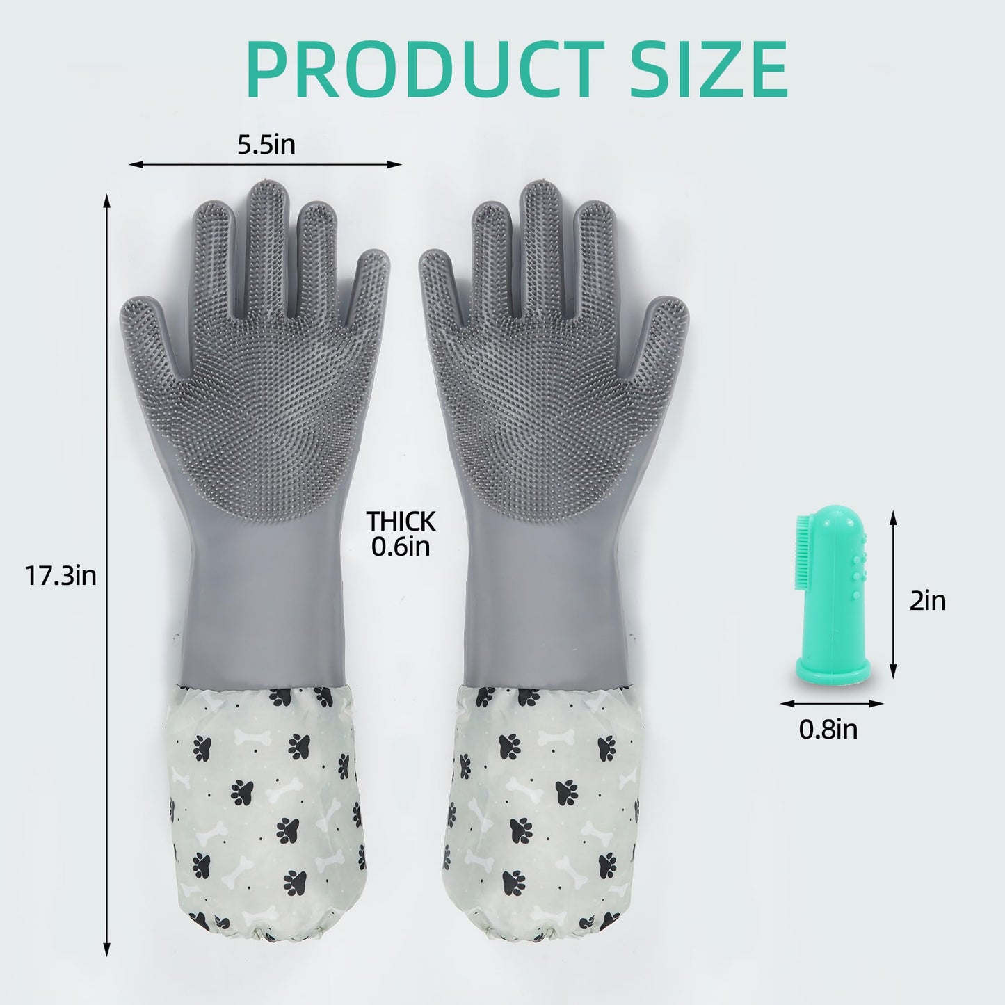 ROBATUN Dog Washing Gloves 2 Pack, Silicone Pet Hair Removal Glove with Soft Bristles & Finger Toothbrushes, Reusable Deshedding Scrubber for Dogs & Cats, Deep Cleaning & Anti-Slip Cuff