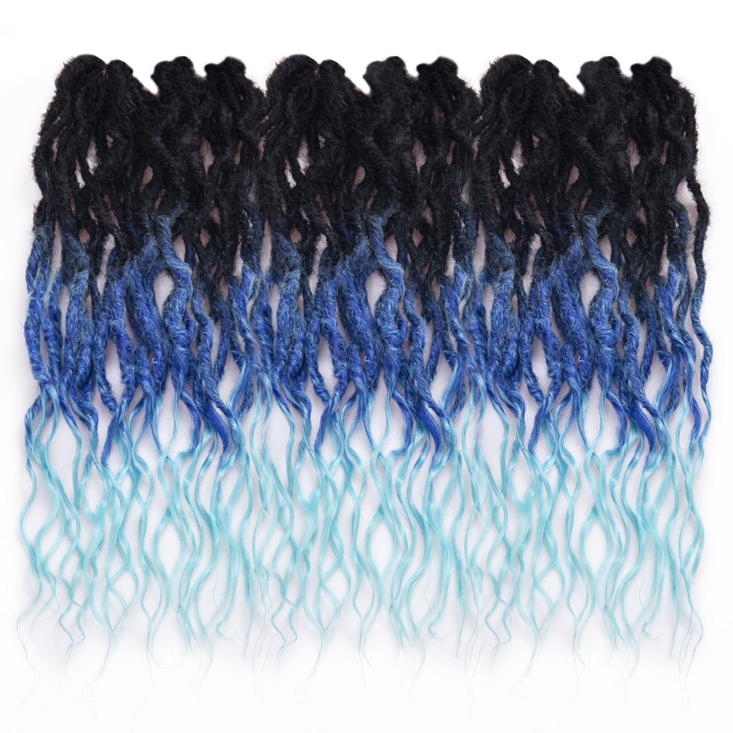 Faux Locs Crochet Hair 18Inch Goddess Locs Crochet Hair, 6Packs Blue Crochet Hair Pre Looped Soft Locs Curly Ends Dreadlock Extensions Faux Crochet Locs Synthetic Crochet Braids (1B/Blue, 18'')