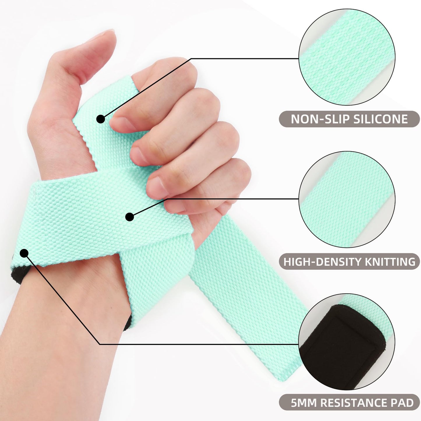 SKDK Cotton Hard Pull Wrist Lifting Straps Grips Band-Deadlift Straps with Neoprene Cushioned Wrist Padded and Anti-Skid Silicone - for Weightlifting, Bodybuilding, Xfit, Strength Training