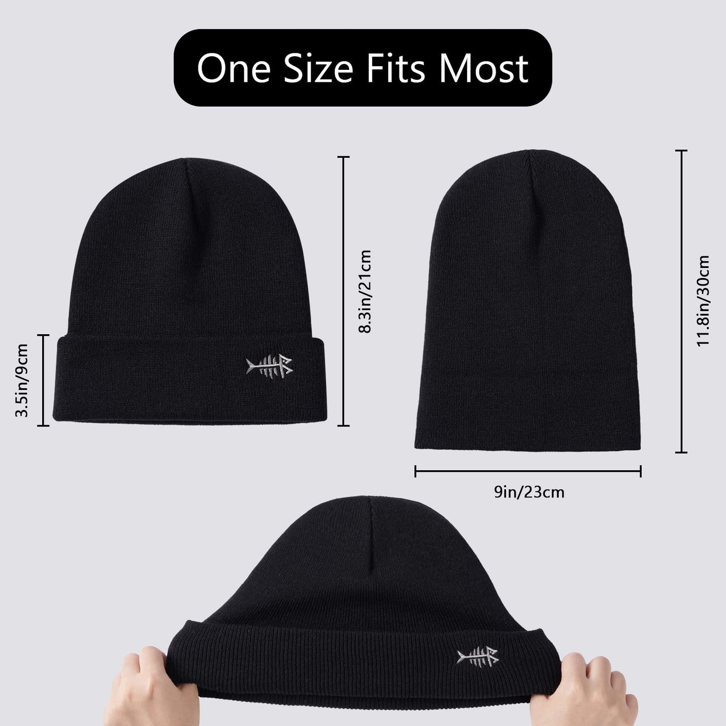 BASSDASH Winter Stretchy Knit Beanie Hats Soft Warm for Men Women Lightweight Stylish Unisex Cuffed Beanies Black