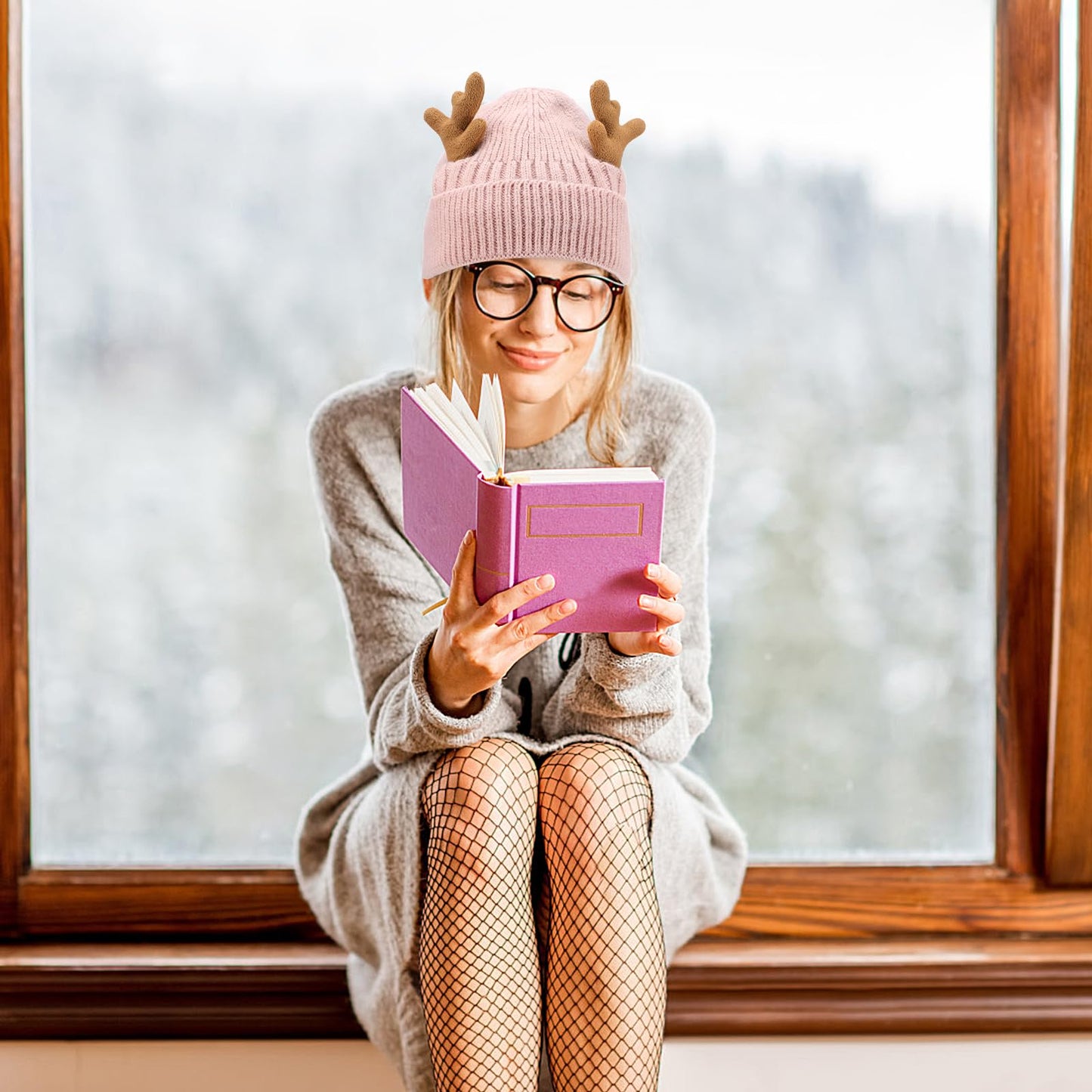 MAGICLULU Baby 1 Pack Reindeer Beanie Antler Warm Cap Christmas Knitted Beanie Hat for Adults Women Adults() Christmas Pink