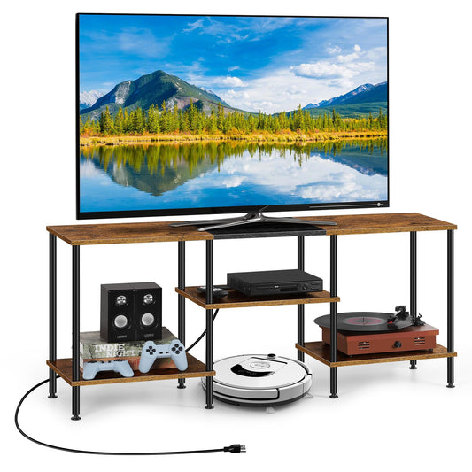 TV Stand for Bedroom 50 Inch TV Stand with Power Outlet 3 Tier Entertainment Center with Storage TV Console Table for 50 43 40 32 Inch TV, Rustic Brown