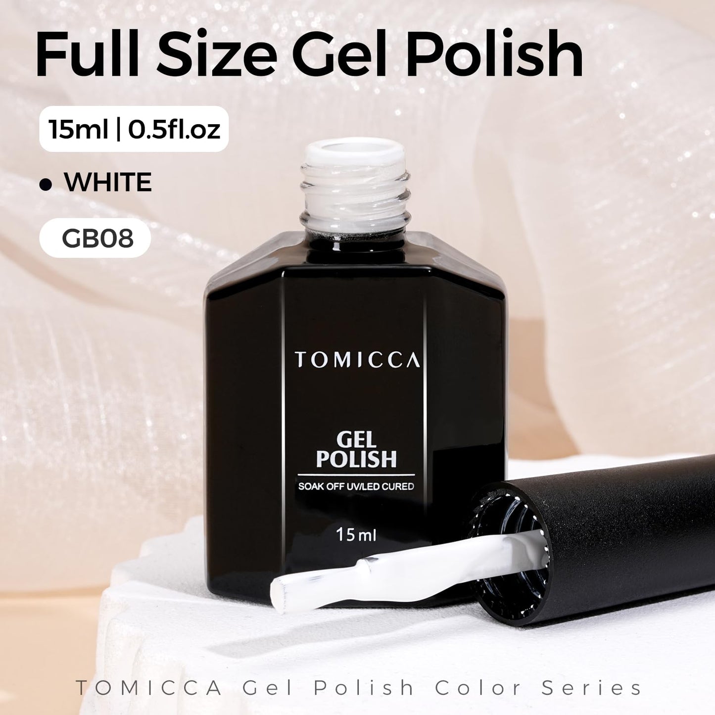TOMICCA White Gel Nail Polish, 15ml White Gel Polish, Soak Off UV White Nail Polish Gel for French Tip Manicure Nail Art