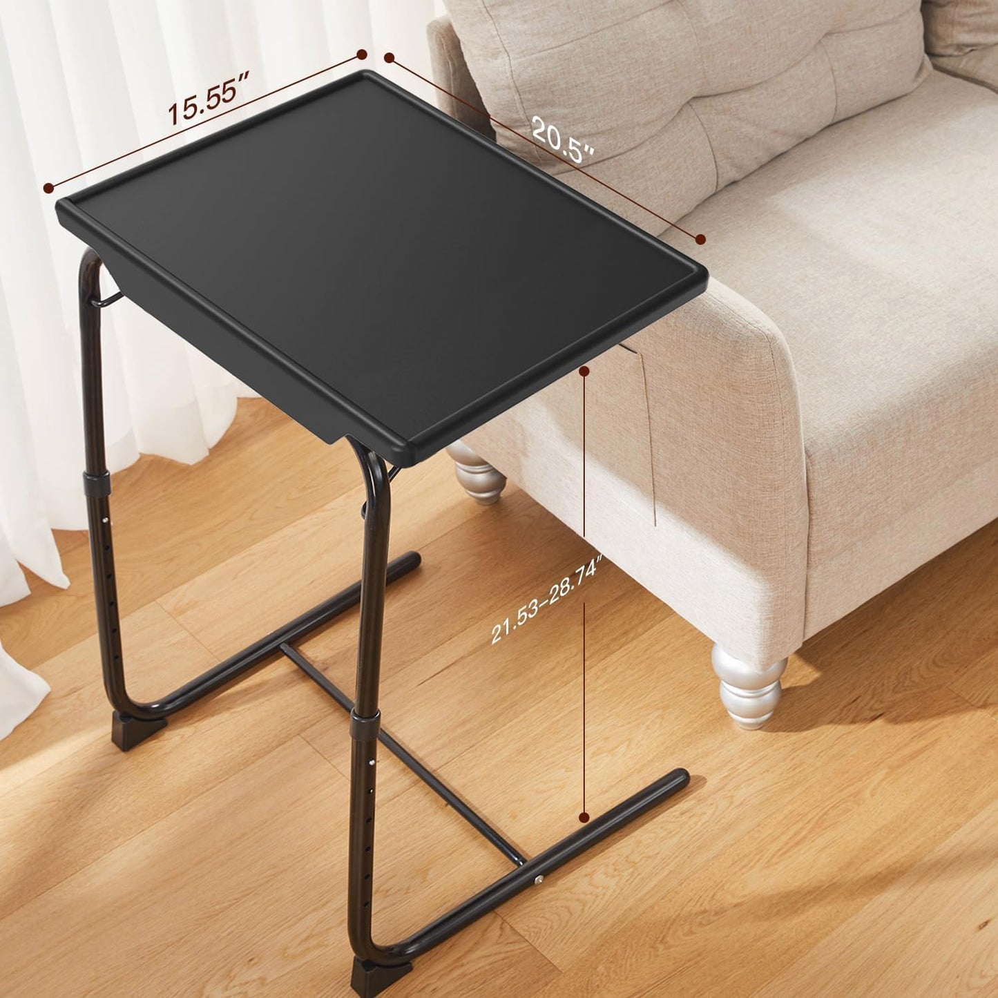 Adjustable TV Tray Table - TV Dinner Tray on Bed & Sofa, Comfortable Folding Table with 6 Height & 3 Tilt Angle Adjustments (Black)