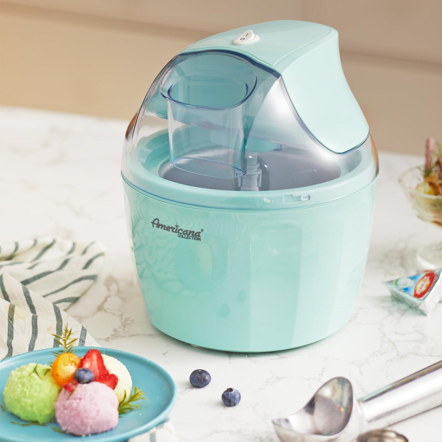 Americana Collection Elite EIM-1432M 1.5 Quart Automatic Easy Homemade Electric Ice Cream Maker, Frozen Yogurt, Sorbet, Gelato Treat, with Recipes, Mint