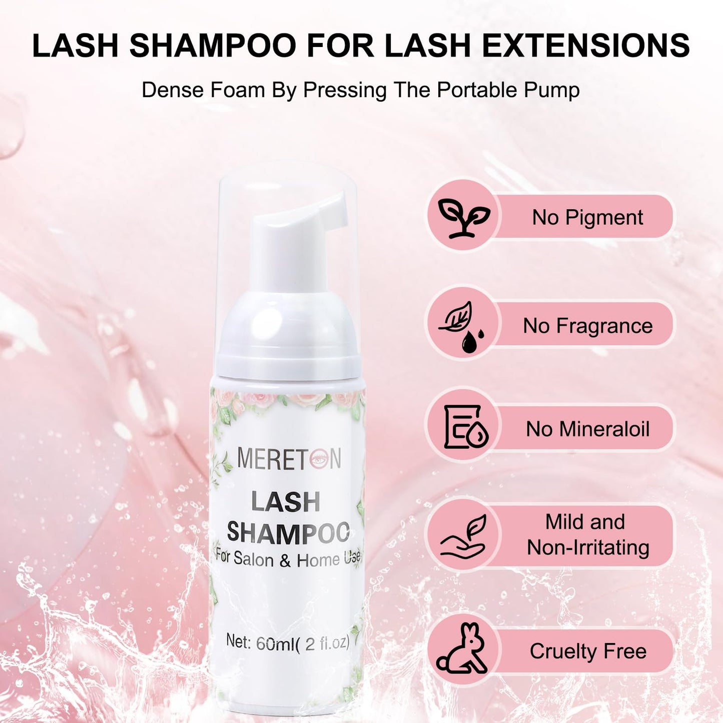150ml Lash Shampoo for Lash Extensions, Eyelash Extension Cleanser Lash Cleaning Kit for Cluster Lashes with Fan+Makeup Pad+Cleaning Brush+100 Pcs Lash Brush+Wash Bottle, Oil Free Foam