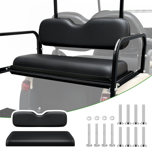 HEOHOU Universal Rear Replacement Cushions for Golf Cart Flip Rear Seat,Golf Cart Back Seat for EZGO TXT RXV ST for ST Sport for Club Car for Yamaha,Seat Bottom and Back Cushion Set,Black