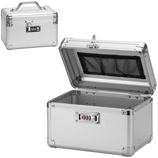 Vilcjson Combination Lock Box - 10.2x6.7x6.9 Inch - Security Lock Boxes for Medicine, Locking Storage Box for Personal Items Passports and Documents, Lockable Lockbox for Office Business, Silver