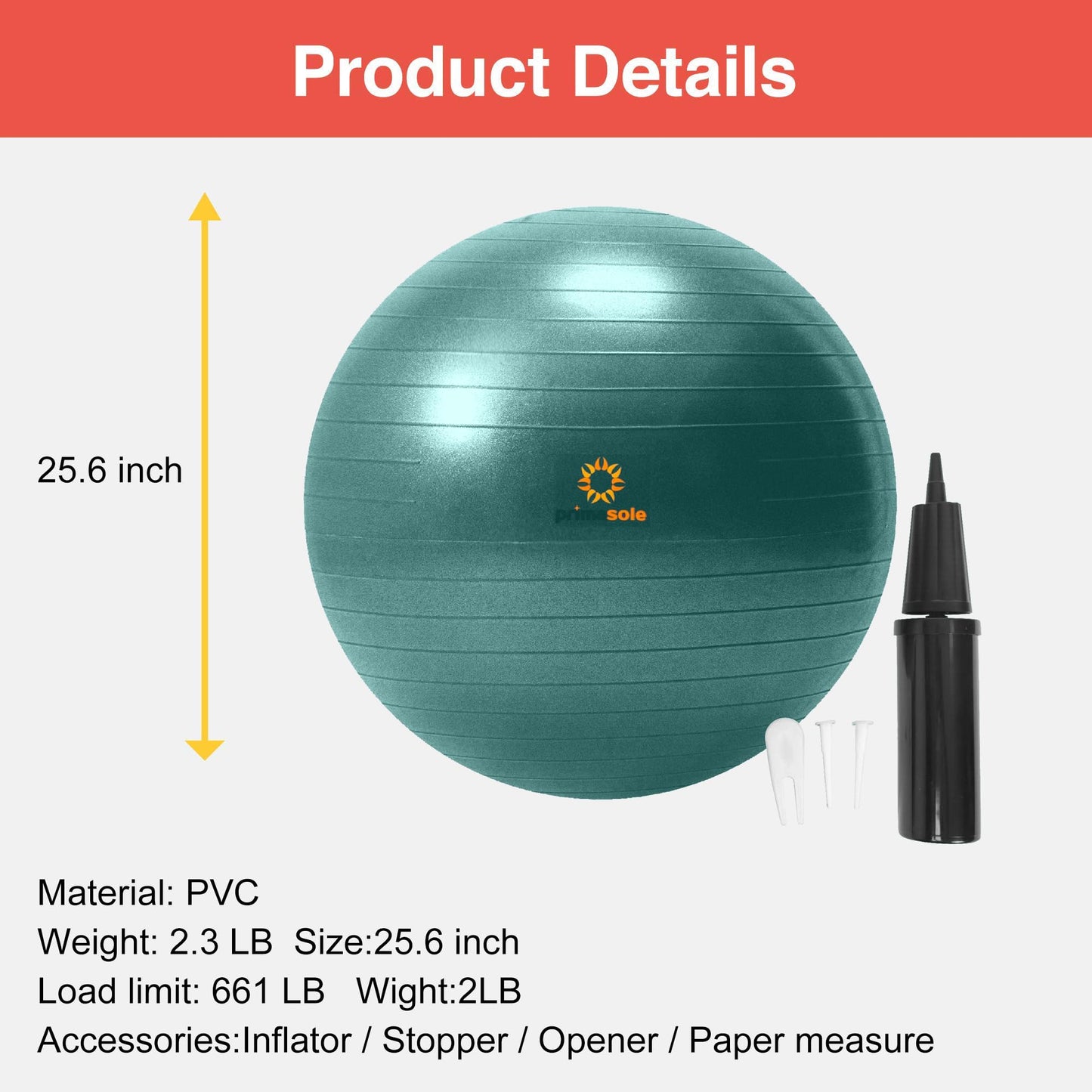 Primasole Exercise Ball for Balance Stability Fitness Workout Yoga Pilates at Home Office & Gym 25.6 inch Jango Green