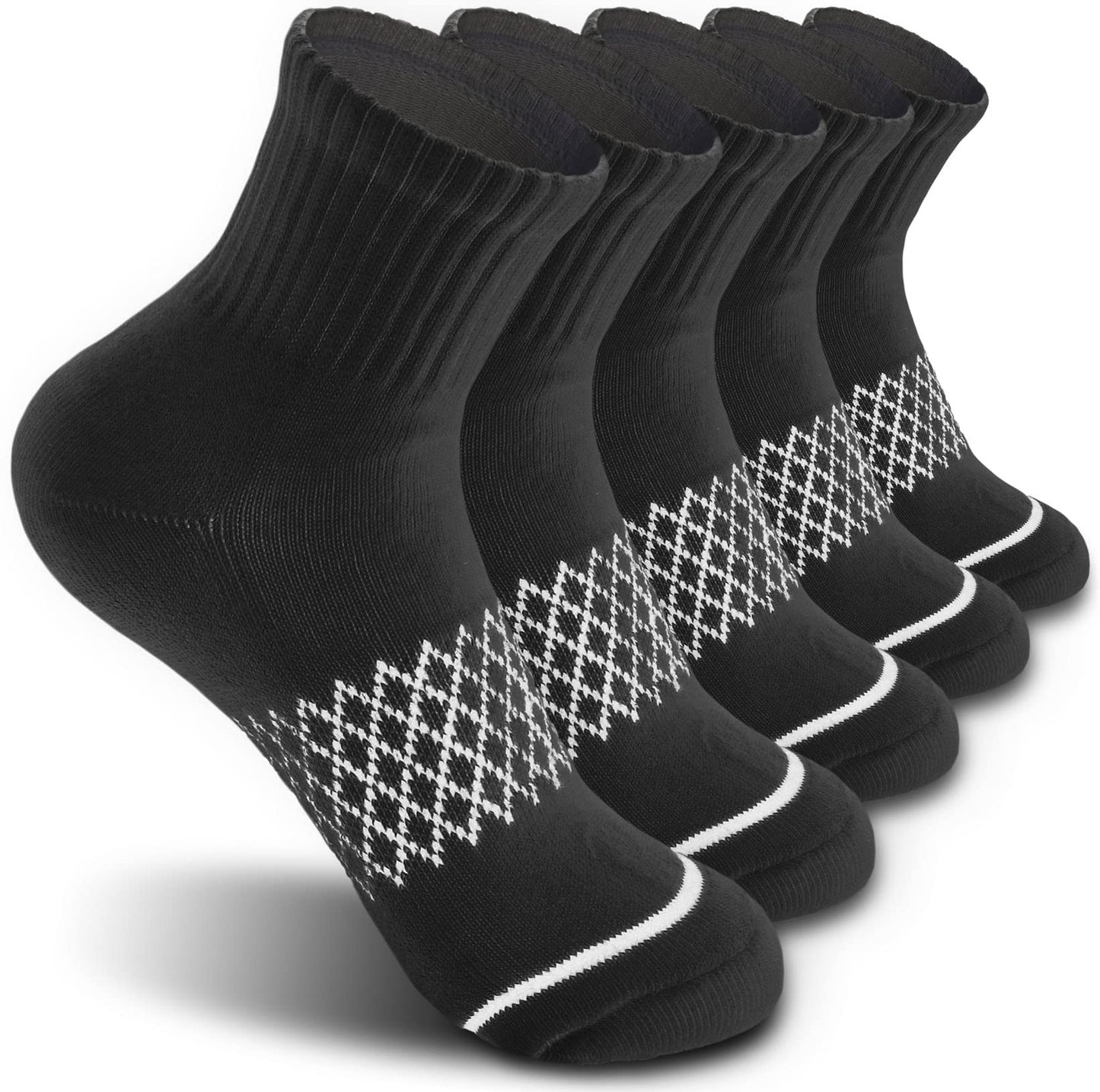 DEARMY Athletic Hiking Socks for Women/Men Best Gifts/Cushioned Moisture Wicking Warm Winter Socks(5Pairs) (Large Size, 5 x Black (Ankle Socks))