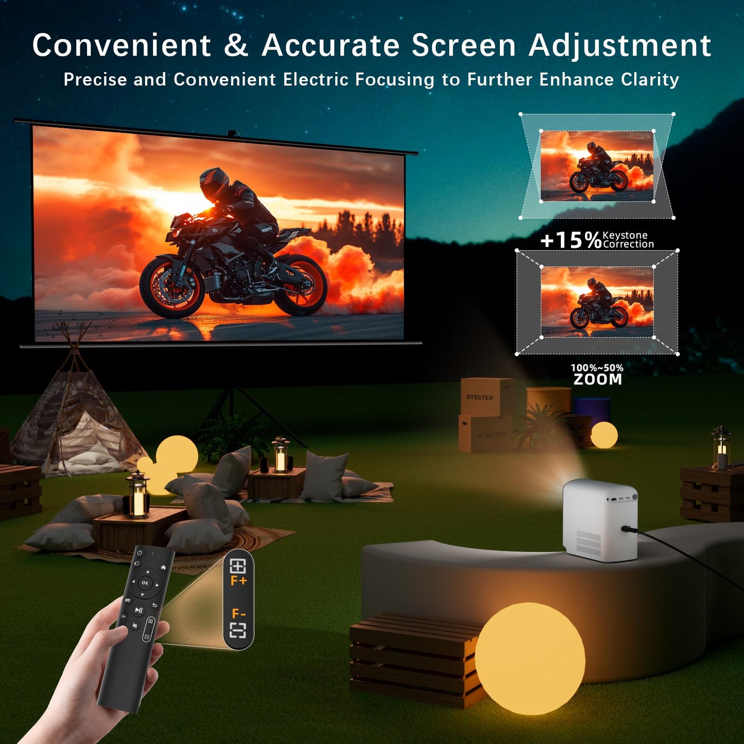 [Electric Focus] SCREENMAX C7 Mini Projector with WiFi and Bluetooth, 280 ANSI Lumens, 1080P Supported, Portable Movie Cinema for Outdoor & Indoor Use, 32''-150'' Display