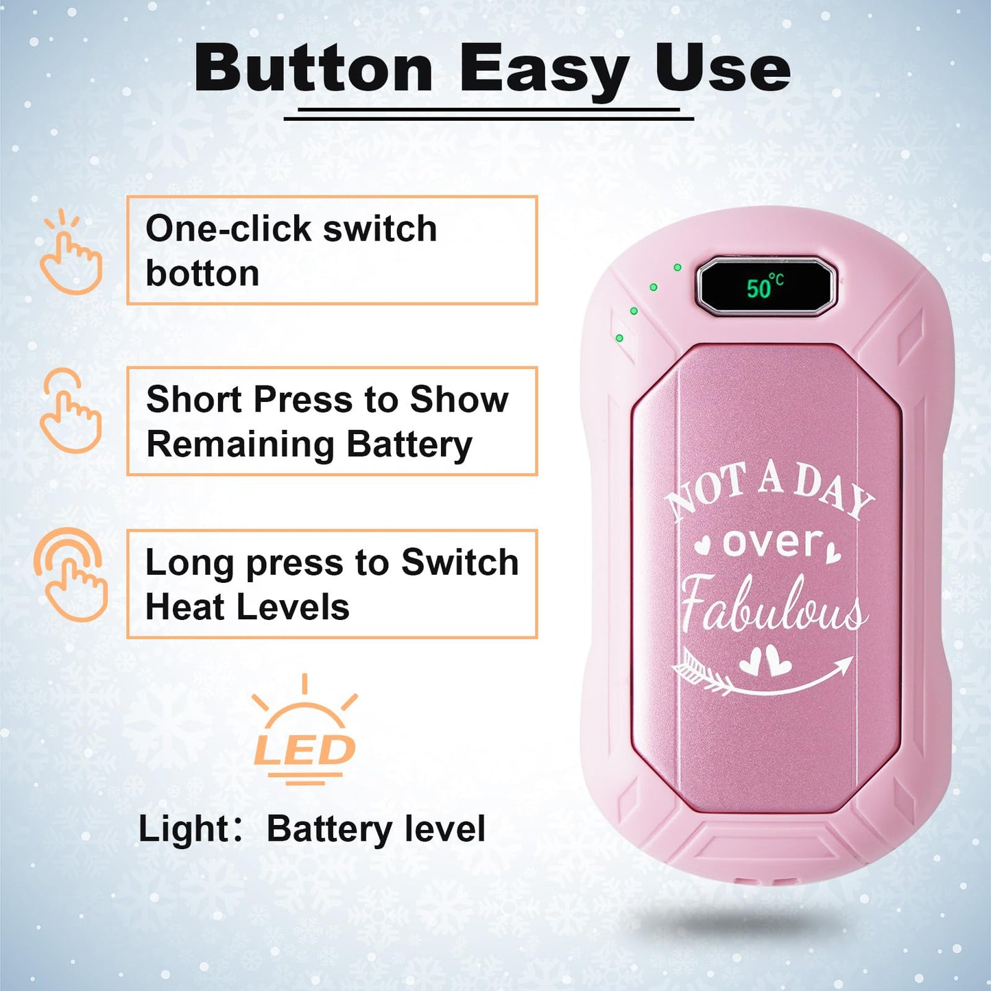 Hand Warmers Rechargeable 2 Pack, 6000mAh Portable Electric Hand Warmers, 2 in1 Magnetic Hand Warmer, Womens Gifts for Christmas, Pocket Reusable Heater for Outdoor, Golf, Hunting, Camping Gear