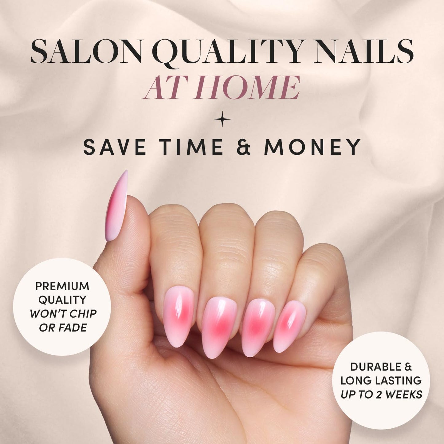 Glamnetic Press On Nails - Blushing Aura | Short Almond Trendy Pink with Ombre Center Nails in a Glossy Finish | 15 Sizes - 30 Nail Kit with Glue
