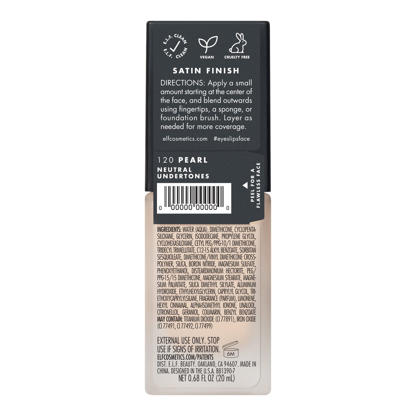 e.l.f. Flawless Satin Foundation, Lightweight & Medium Coverage, Semi-Matte Finish, Vegan & Cruelty-Free, Pearl, 0.68 Fl Oz (20mL)