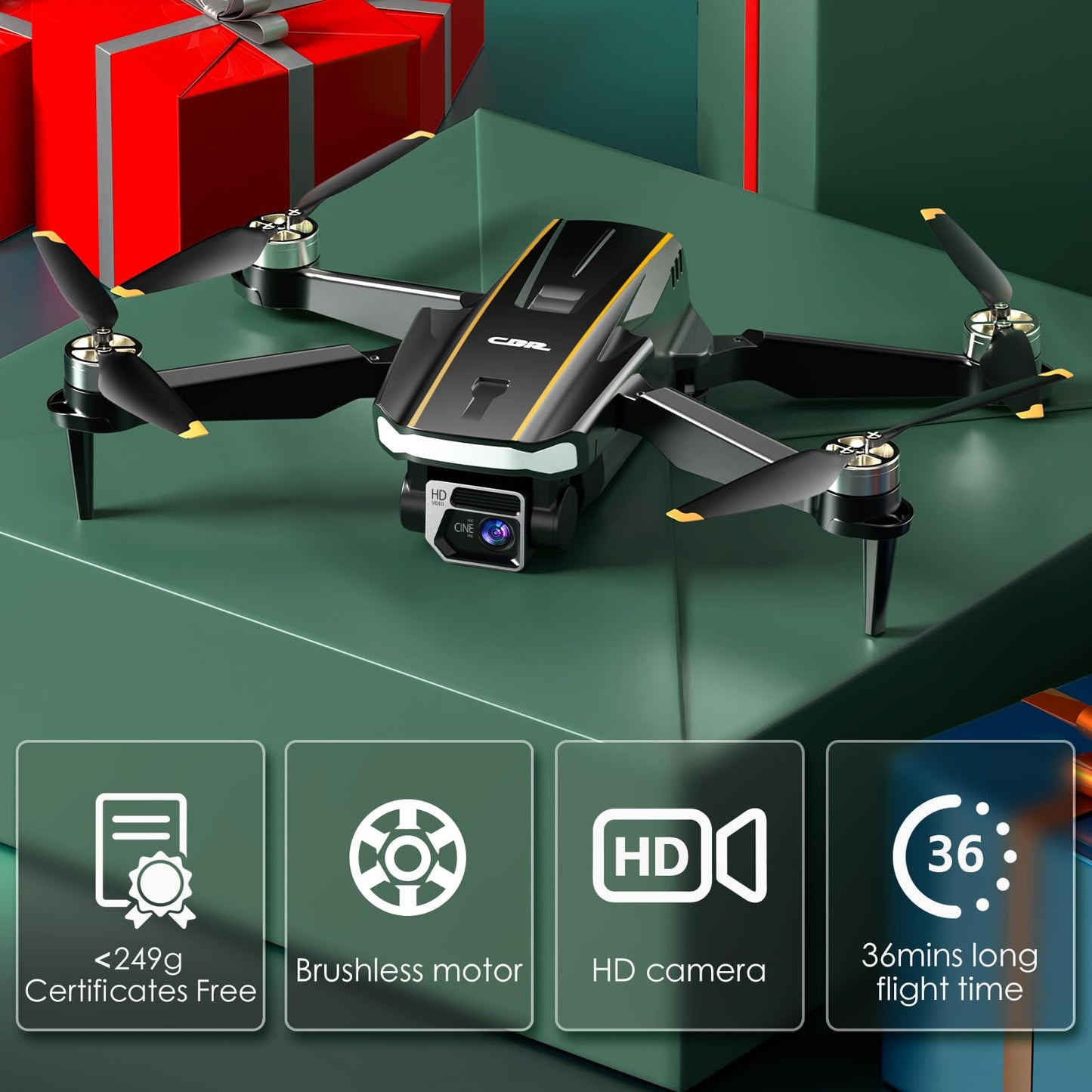 Super Enduring Brushless Motor Drone with Camera for Beginners, CHUBORY A68 WiFi FPV Quadcopter with 2K HD Camera, Auto Hover, 3D Flips, Headless Mode, Trajectory Flight, 2 Batteries, Carrying Case