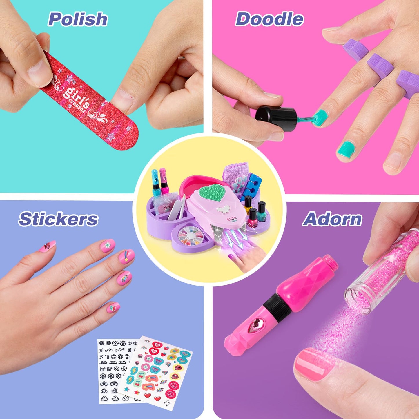 G.C Kids Nail Polish Set for Girls Toy 6-12 Years Old, Nail Art Kit Storage Desk with Nail Dryer&Hand Massage Spa Kit, Kid Manicure Salon Studio Stuff Christmas Birthday Gift Girl Ages 7 8 9 10 11 12