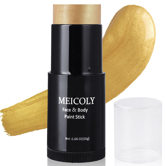 MEICOLY Gold Face Paint Stick(1.06 Oz),Cream Blendable Full Body Paint Sticks,Sweatproof Waterproof Body Paint Makeup Stick for Halloween Special Effects SFX Cosplay,Metallic Gold