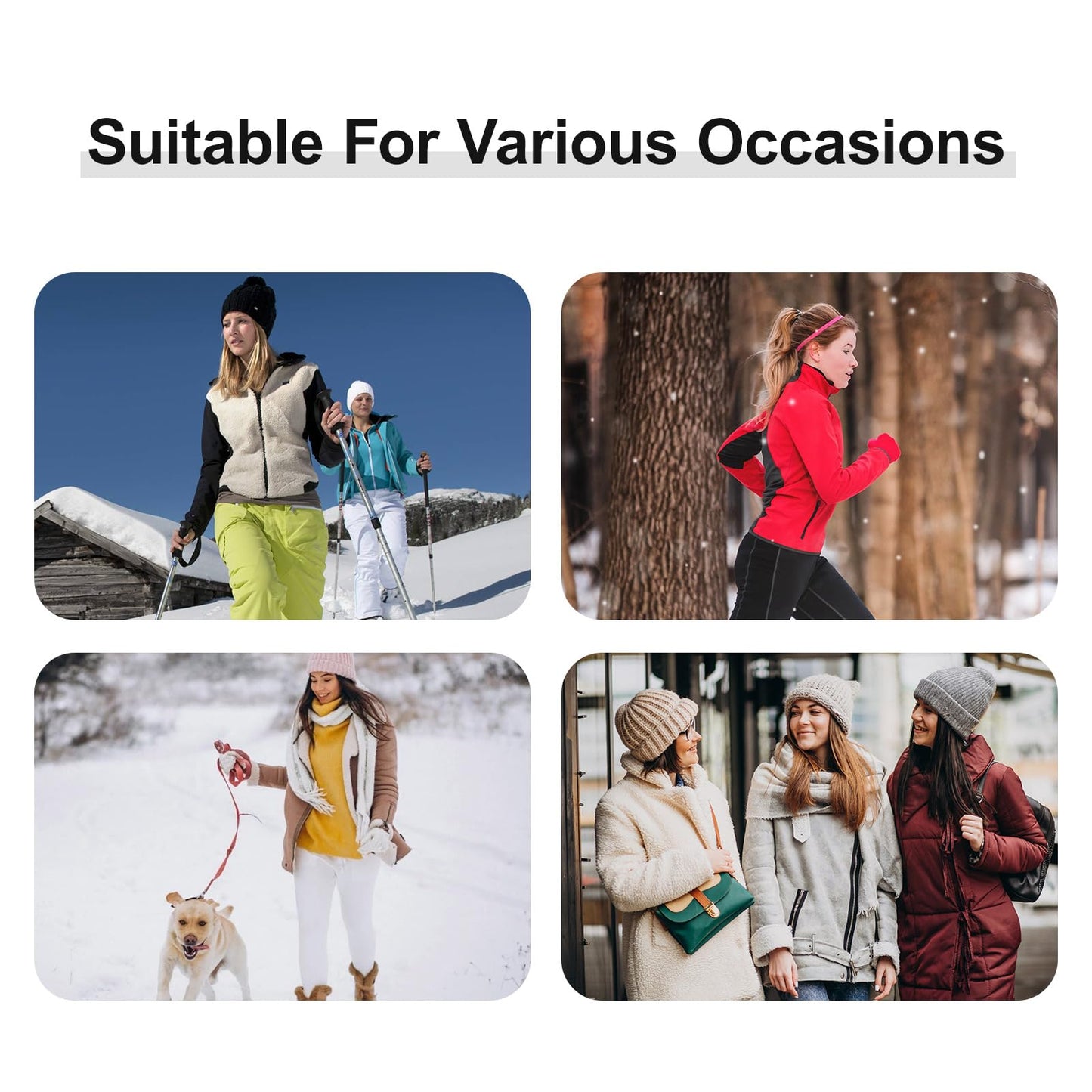 Women Girls Cat Ears Fleece Lined Hat, Winter Warm Knitted Beanie Slouchy Skull Cap Earflap Hats for Cold Weather