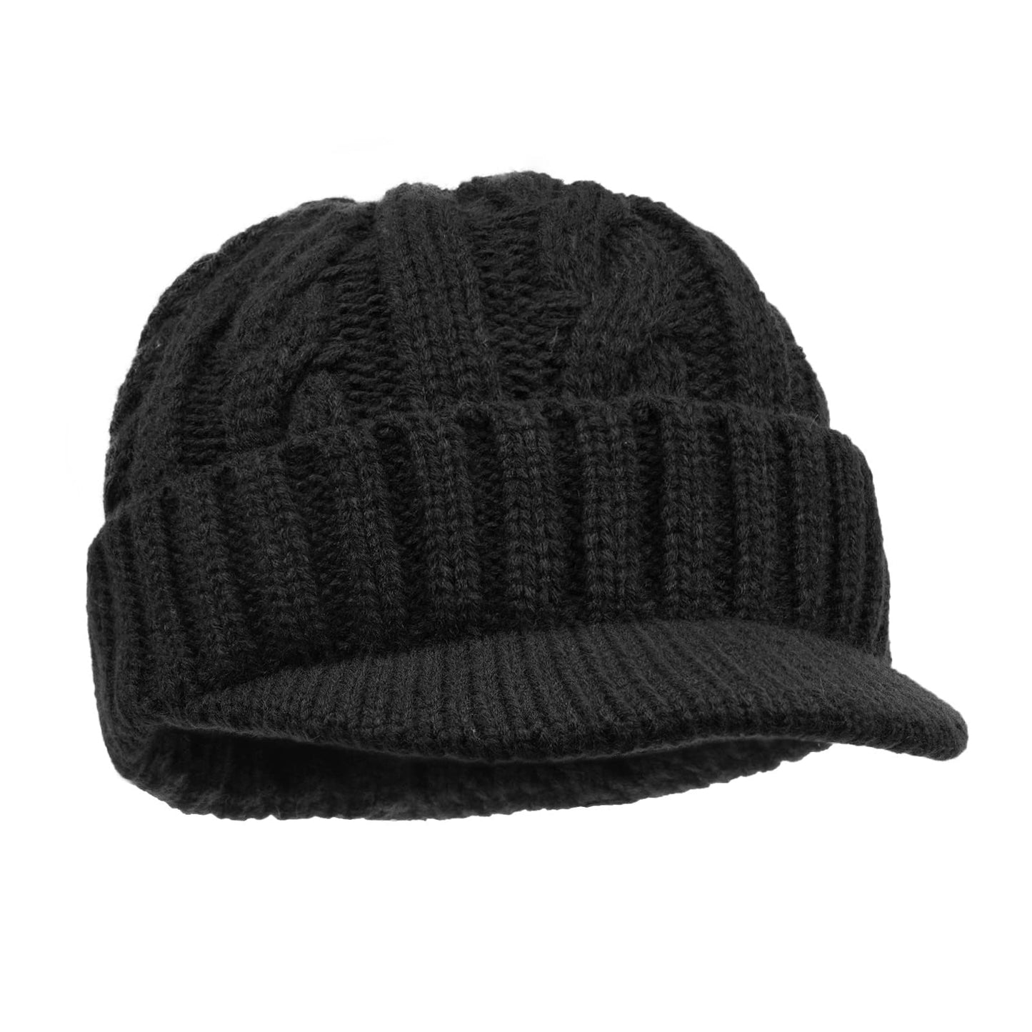 Croogo Winter Beanie with Visor Warm Oversized Chunky Soft Ribbed Slouchy Knit Hat Short Brim Newsboy Hats,Black-NB03