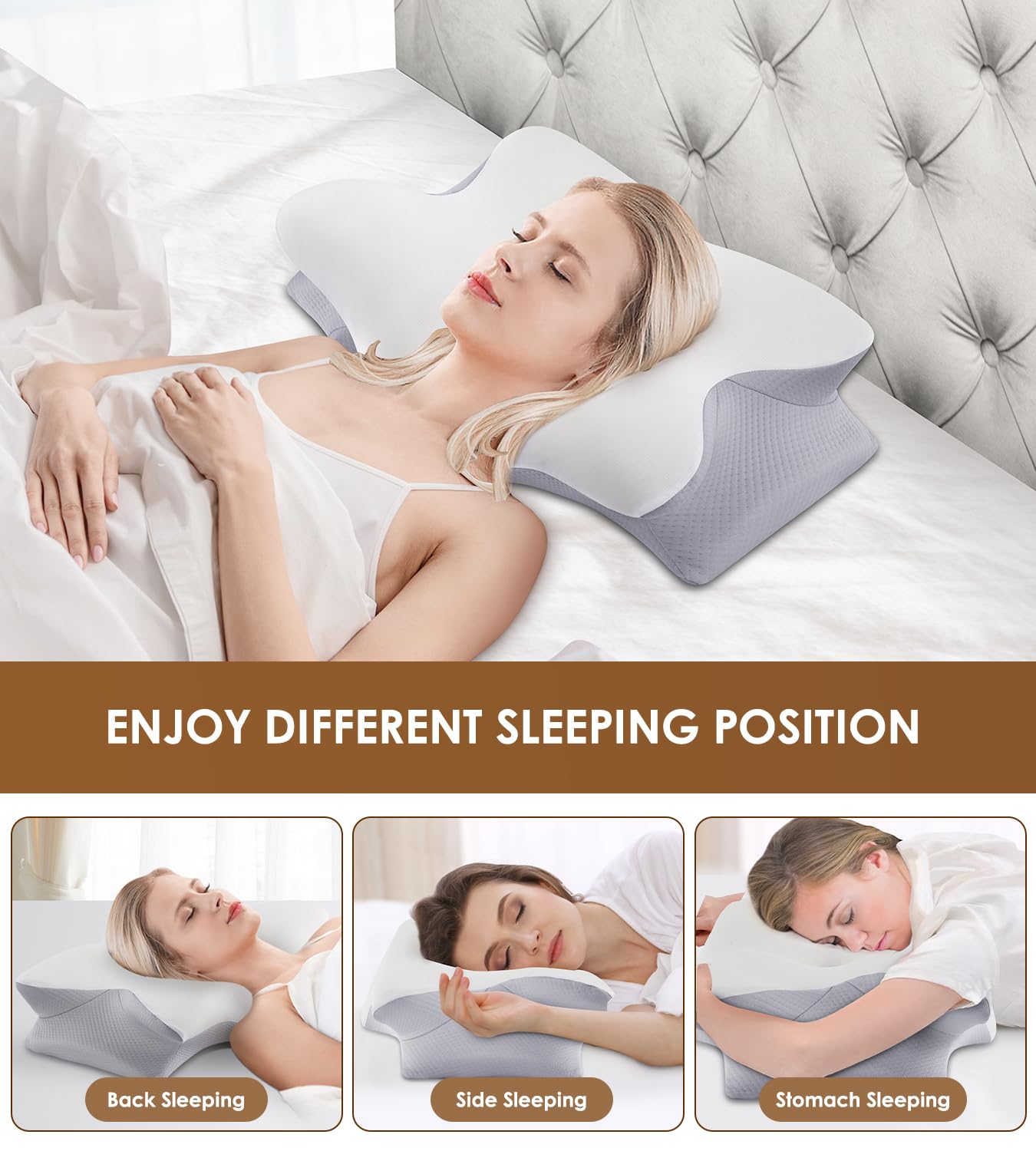 FAIORD Cervical Pillow for Neck and Shoulder, Ergonomic Contour Memory Foam Pillows for Sleeping with Washable Pillowcase, Cooling Neck Support Pillow for Side Back Stomach Sleeper