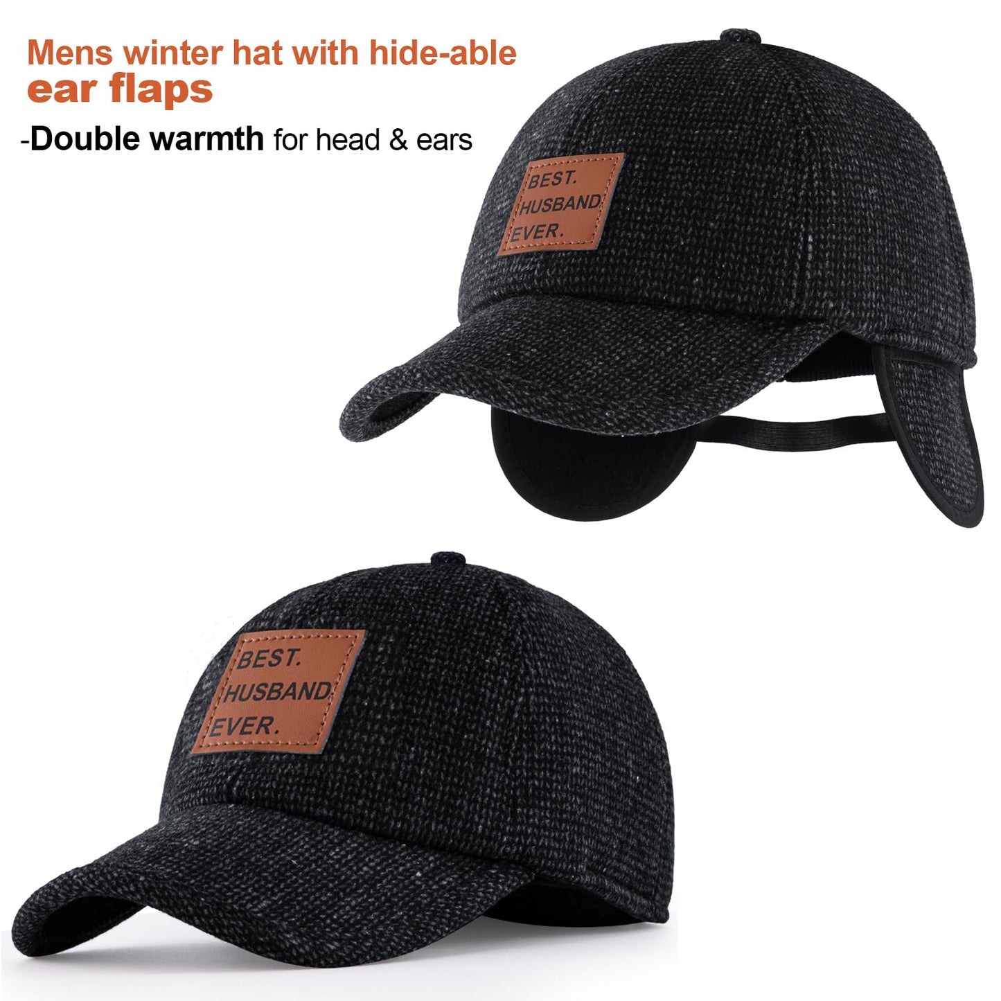 MEINICY Gifts for Husband - Husband Gifts from Wife for Christmas Valentines Day, Brithday, Anniversary Winter Baseball Cap Black