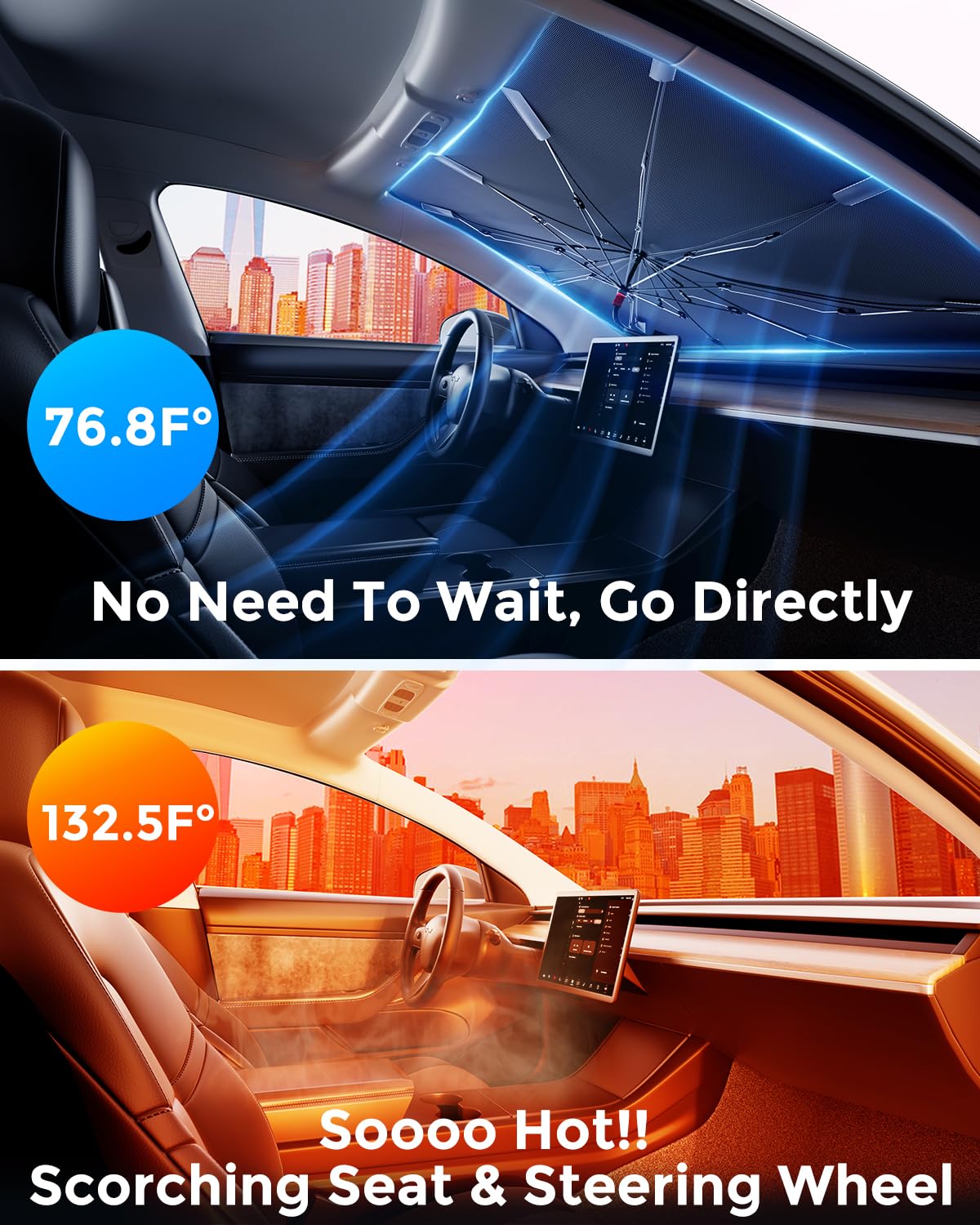 [2025 Updated] Bolamp Car Windshield Sun Shade, [Effective Keep Cool] Spring Structure Umbrella Sunshade for Automobile Windshield, Protect Cars Interior from Sun Rays, Heat Damage - Medium