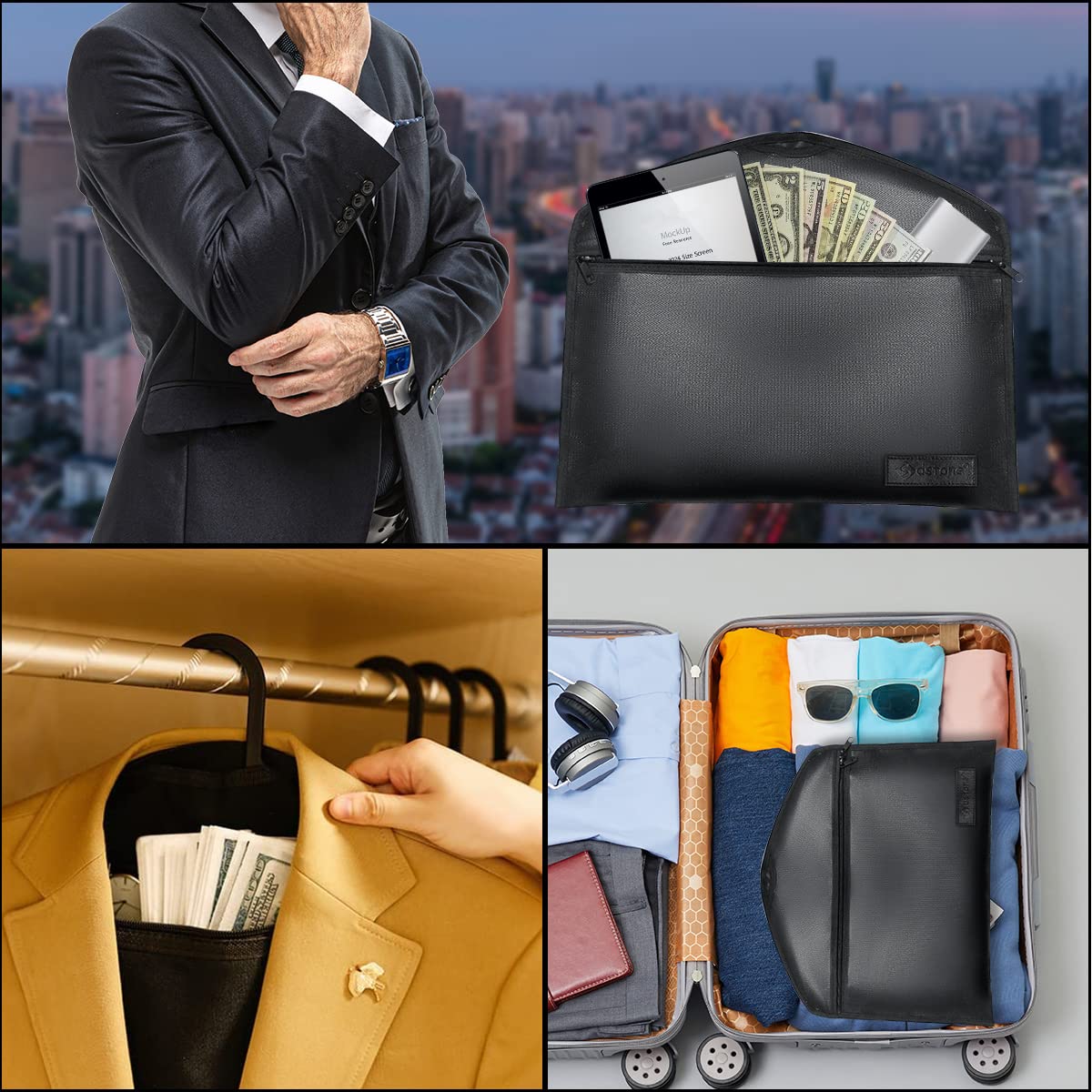 Sdstone Hanger Diversion Fireproof & Waterproof Safe with Lock & Small Fireproof Bag, Secret Safe for Money&Jewelry, Under Clothes with Hidden Compartment to Hide Items for Home or Travel Safe,2 Pack