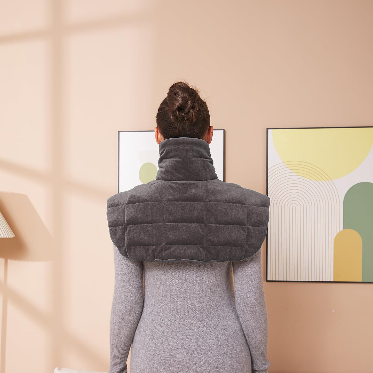 Ambershine 19''x24'' Weighted Neck & Shoulder Heating Pad, 2.5lbs with 12 Temperature Settings& 4 Auto-Off Timers, Pain Relief for Neck/Shoulder/Back, Christmas Gifts for Women Men Mom Dad (Gray)