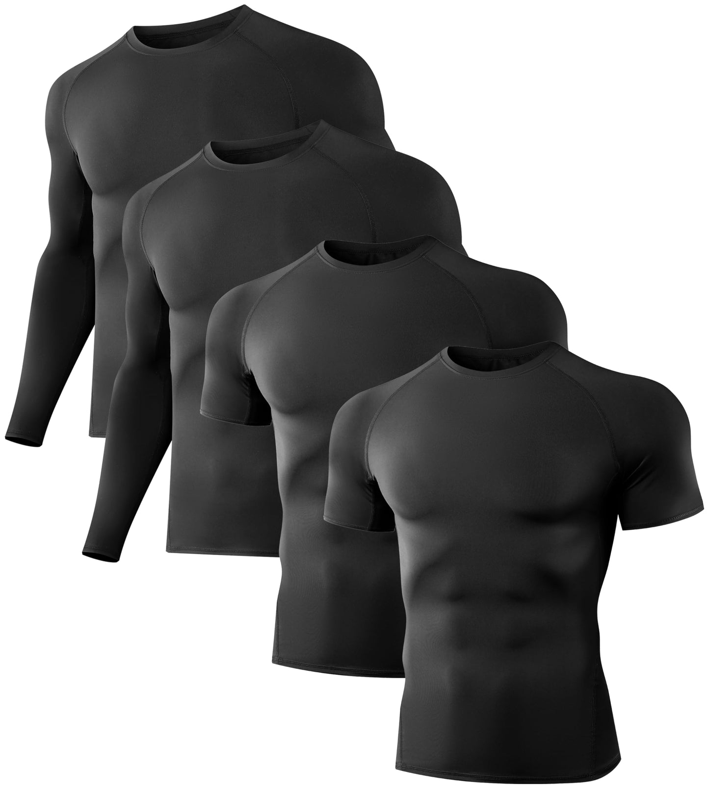 Dalavch 4 Pack Men's Compression Shirts Short & Long Sleeve Athletic Workout Sports Undershirt Base Layer Top for Winter 4 Black Small