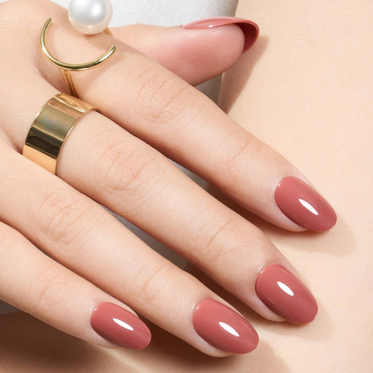 modelones Short Press on Nails, 32Pcs 16 Sizes Oval Fake Nails Kit Press Ons with Nail Glue, Adhesive Tabs, Nail File, Prep Pad, Manicure Stick, Petal Whisper