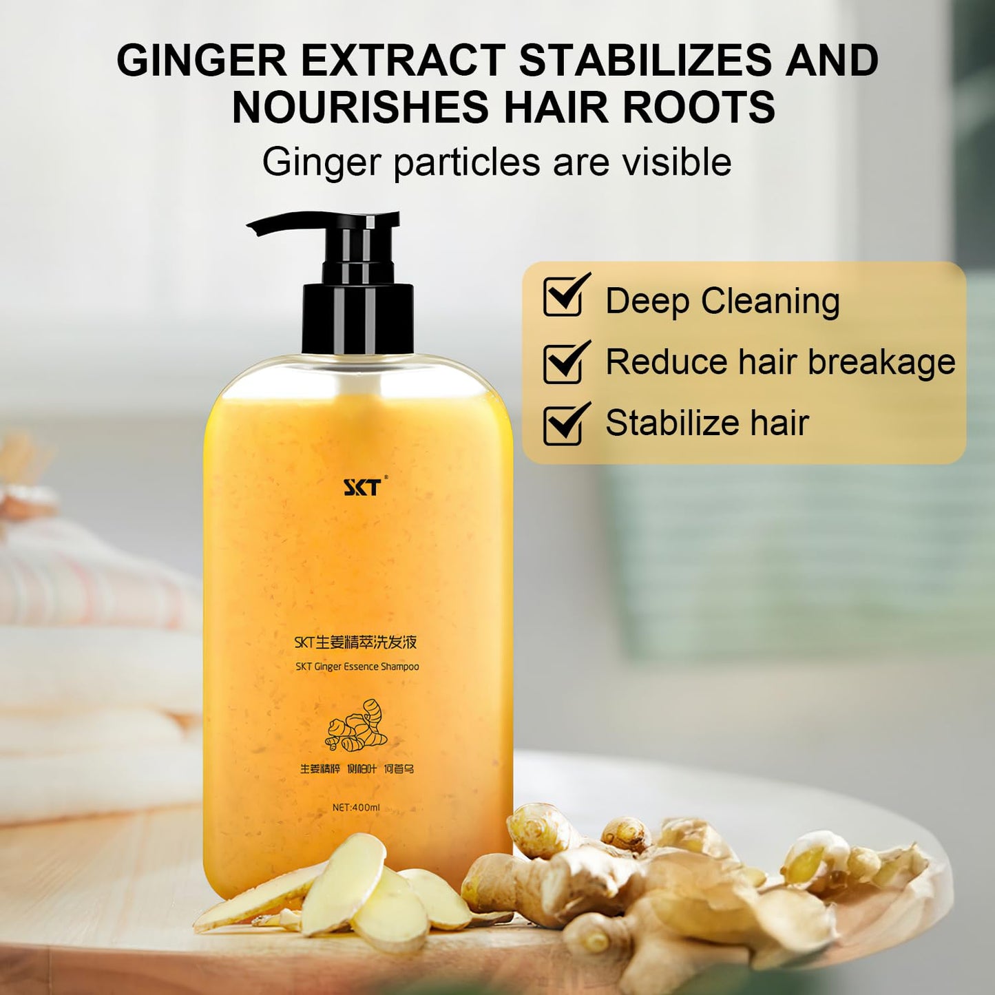 Ginger Plant Extract Anti Hair Loss Shampoo for Hair Regrowth, Thickening and Longer Hair - For Women & Men (400ML)