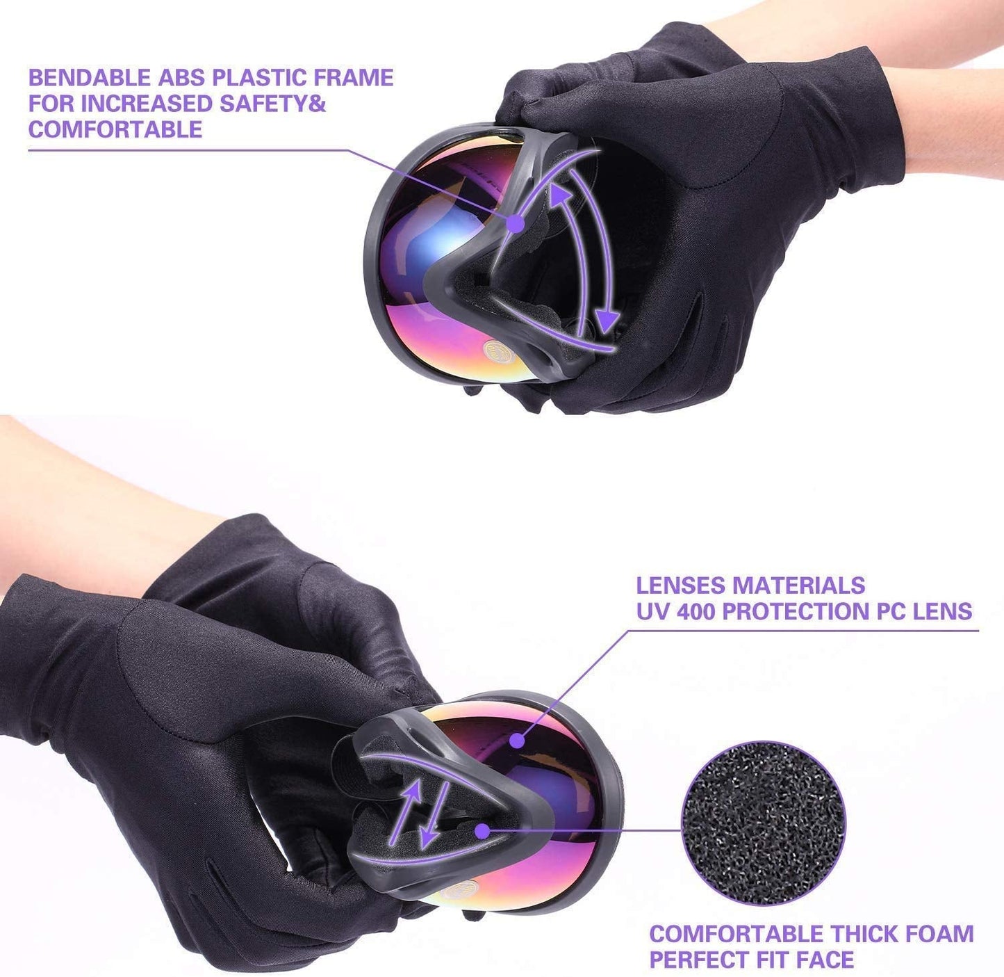 Anti-Glare Lenses, Ski Goggles, Winter Sport Snowboard Goggles with UV 400 Protection, Snowboard Goggles for Kids, Boys & Girls, Youth, Men & Women, Helmet, Wind Resistance (Transparent&Multicolor)