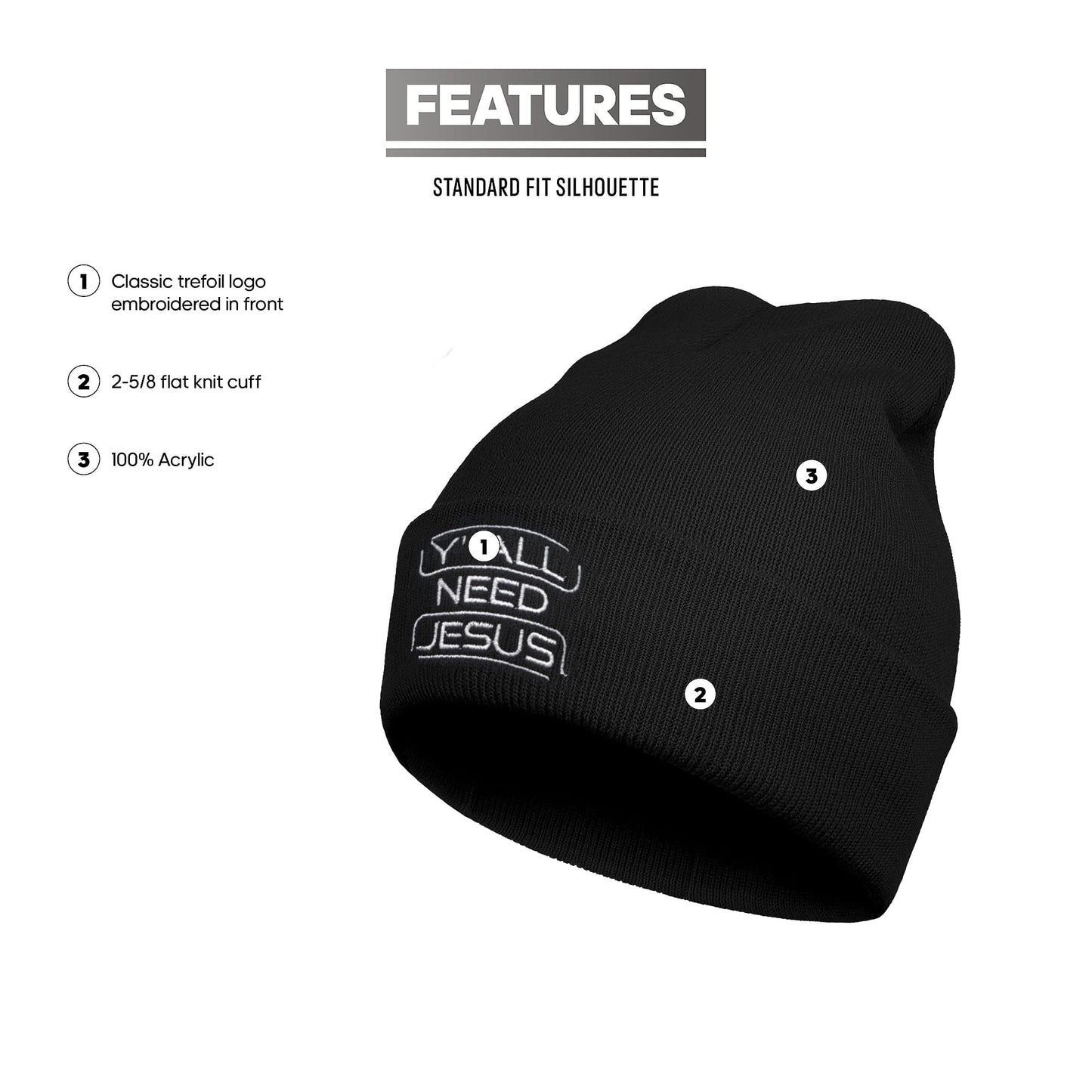 Y'all Need Jesus Embroidery Beanie for Men & Women, Faith Multi-Season Stretch Skull Knit Hats, Winter Warm Beanie