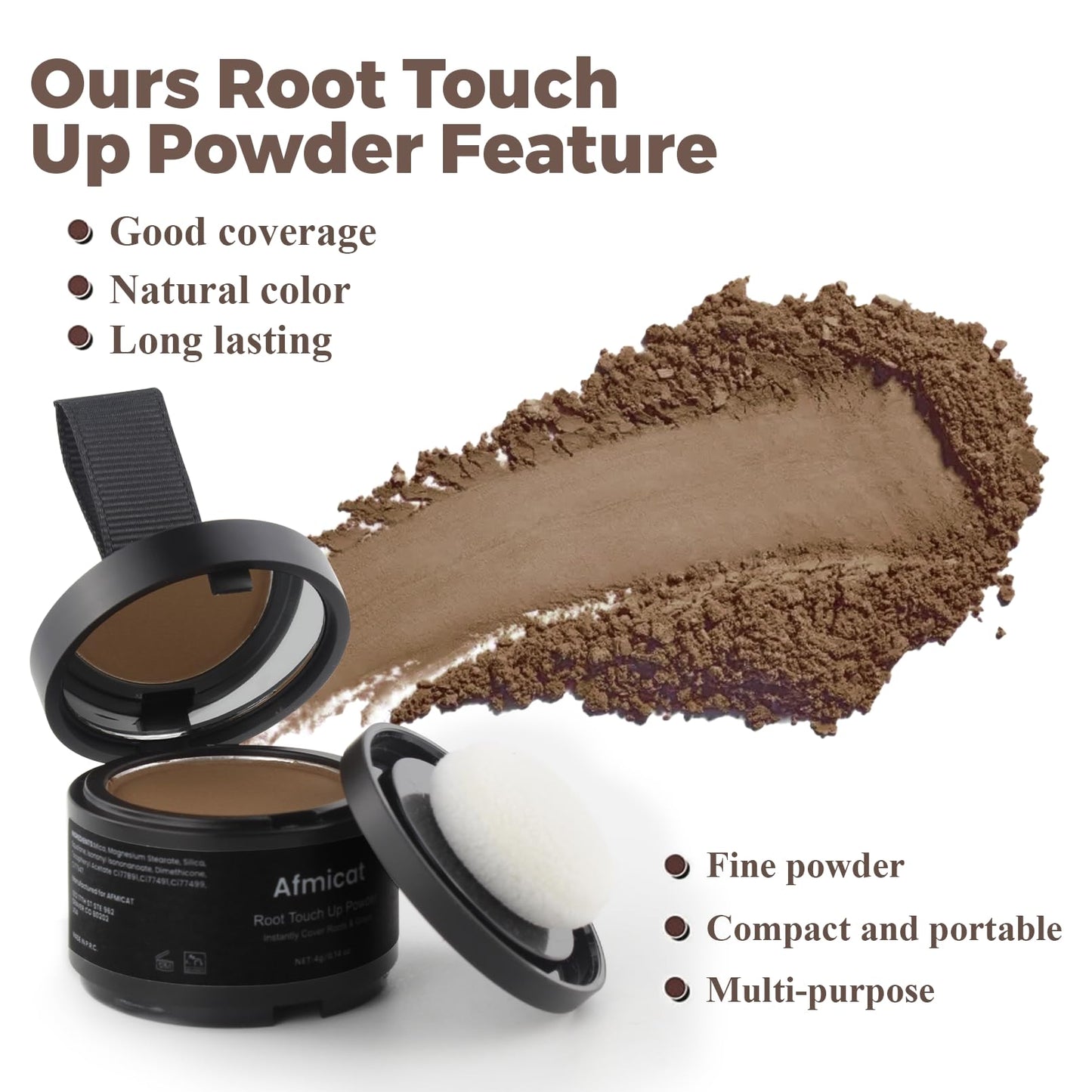 Afmicat Root Touch Up Powder, Hairline Powder for Thinning Hair, Instantly Cover Grey Hair, Root Cover Up for Women & Men, Bald Spots, Grooming, Beard Line (Brown, 0.14 Ounce (Pack of 1))