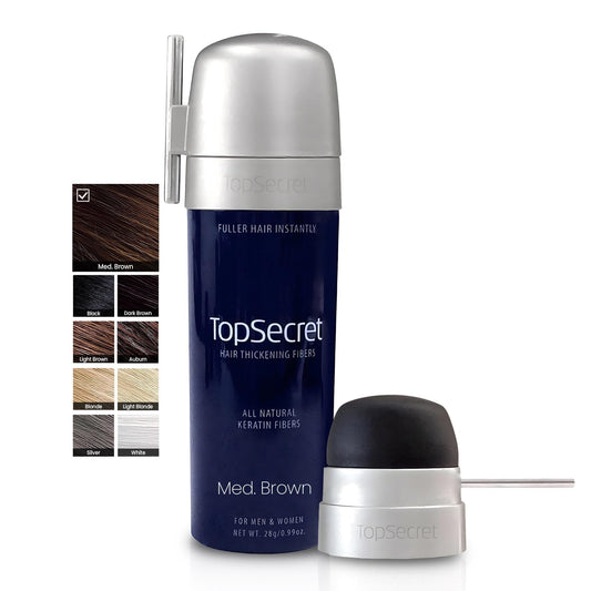 Top Secret Hair Thickening Building Fibers Applicator Included - Undetectable & Natural Hair Filler for Men & Women - Instantly Fill In Thinning Hair - Weather & Sweat Resistant (Medium Brown, Large)