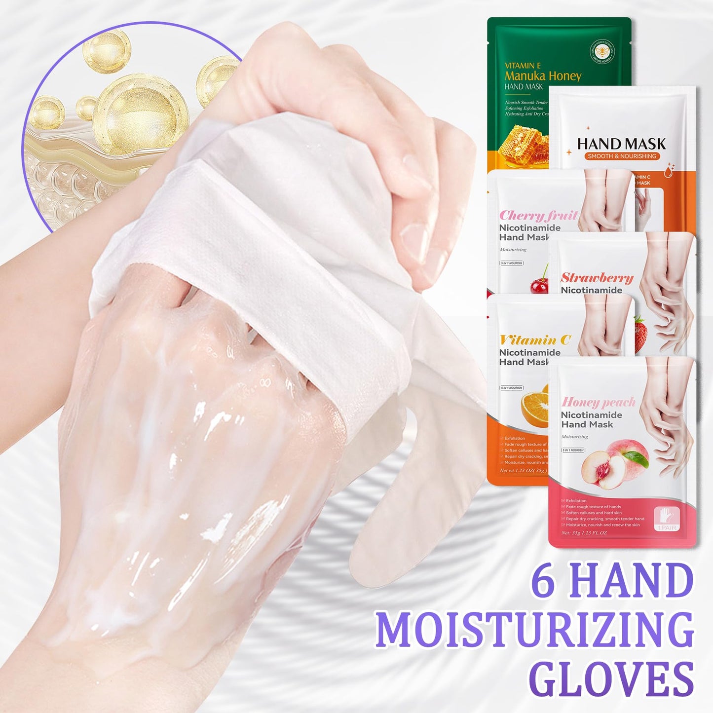LJYBoBin Hand Mask Moisturizing Gloves 6 Pack,Hydrating Hand Mask for Women,Soft Gloves for Dry Cracked Skin A