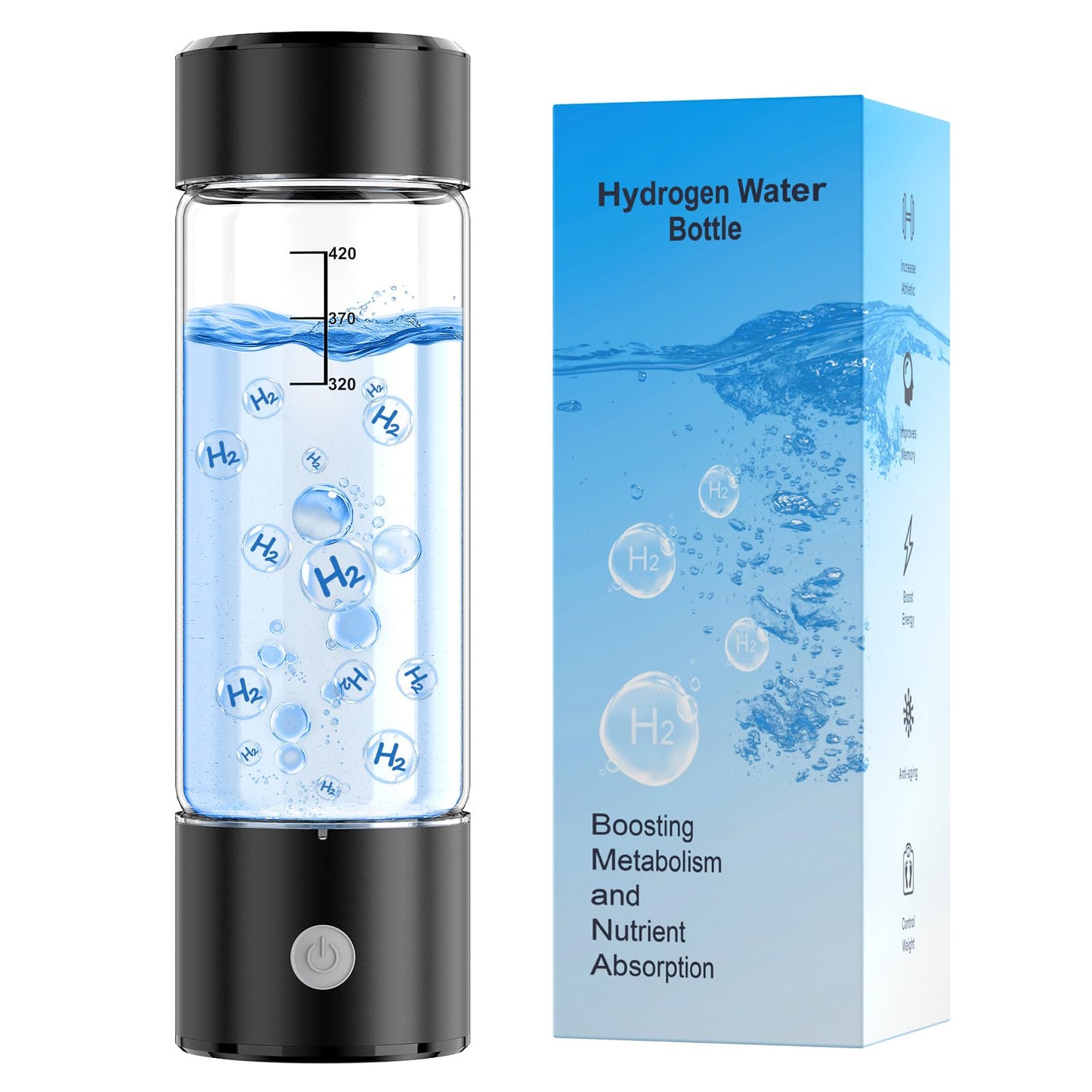 MOVOCA Hydrogen Water Bottle Upgrade, 3Min 2200PPB Rapid Hydrogen Water Generator -SPE PEM Tech, 14OZ Portable Hydro Water Machine, Health Care Gifts for Husband, Wife, Family, Friends, Travel